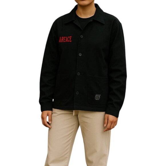 Scarface Embroidered Design Red Rose Button Up Corduroy Black Jacket Size Small - Picture 1 of 9